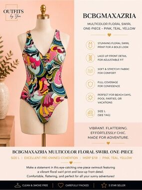 BCBGMaxAzria Multicolor Floral Swirl One-Piece - Pink, Teal, Yellow